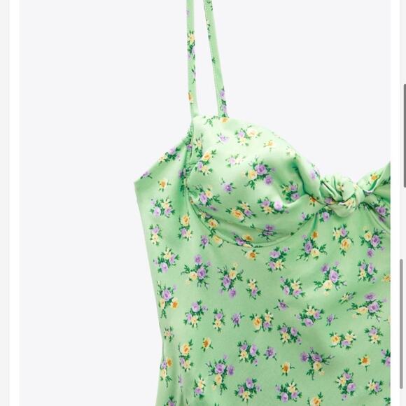 Zara Floral Green Slip Dress Size Small NWOT - Picture 7 of 9